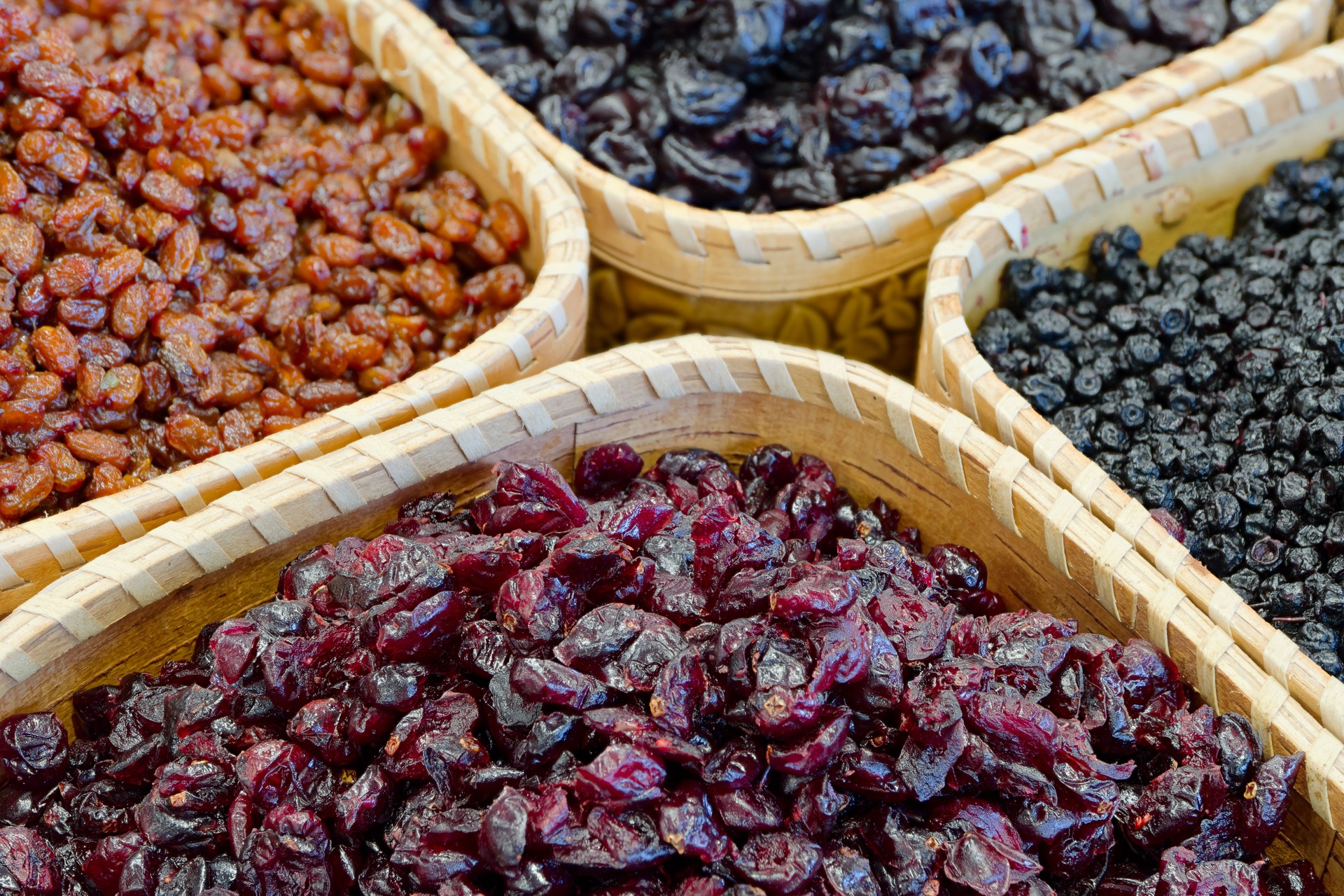 Dried forest berries in a baskets